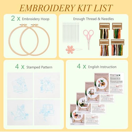 LOMOHOO 4 Sets Cat Embroidery Kit for Beginners, Cute Cat Pattern, Starter Craft DIY Embroidery Sets (Black Cat) LOMOHOO