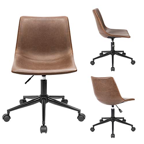 Furmax Mid Back Task Chair PU Leather Adjustable Swivel Office Chair Bucket Seat Armless Computer Chair Modern Low Back Desk Conference Chair (Brown) - WoodArtSupply