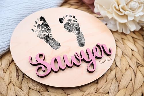 Baby Stats & Footprint Sign For Hospital, Newborn Announcement Sign For Hospital, Birth Announcement Sign Photo Prop, Laser Birth Footprint - WoodArtSupply