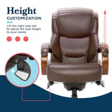 La-Z-Boy Delano Big & Tall Executive Office Chair, Ergonomic Mid-Back Body Pillow Lumbar Support, ComfortCore Memory Foam Cushion, Mahogany Wood Arms & Swivel Base, Bonded Leather, Chestnut Brown La-Z-Boy