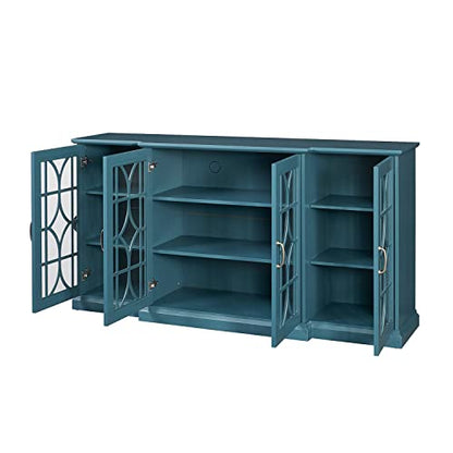 SUPPNEED 63” TV Stand, Storage Buffet Cabinet, Sideboard with Glass Door and Adjustable Shelves, Console Table for Dining Living Room Cupboard, Teal Blue