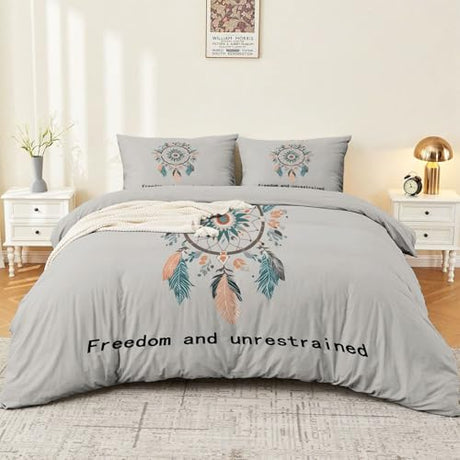 Single 61" x 79" Bedding Duvet Cover Set - Grey Minimalist Modern Fantasy Printed 3 Piece Brushed Microfiber Comforter Quilt Cover with Zipper Closure for Men and Women Generic