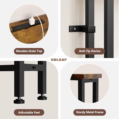 GRLEAF 90" Sofa Table with Built-in Power Strip (4 AC Outlets & 4 USB Ports) – 4.9ft Power Cord, Metal Frame, Easy Assembly, Long Couch Table Behind Sofa, Living Room and Home Office | Rustic Brown GRLEAF