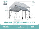 10 * 20 Heavy Duty Carport Canopy - Extra Large Portable Car Tent Garage with Adjustable Peak Height from 9.5ft to 11ft,Removable Roof &Side Walls for Car, SUV,Boats WoodArtSupply