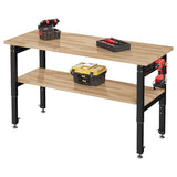 SPECRAFT 48"x20" 2-Tier Adjustable Workbench with 4 AC Outlet and 2 USB Ports Power Outlets, 2500 Lbs Capacity Heavy Duty Workbench, Rubber Wood Top for Garage, Workshop, Office SPECRAFT
