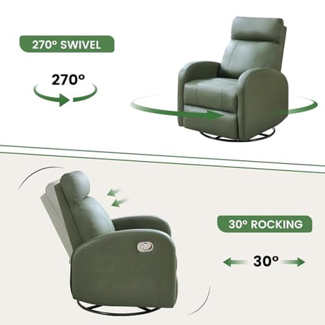 HOMYKA Swivel Rocker Recliner Chair, Manual Faux Leather Recliner, Glider Rocking Recliners 360°Swivel Nursery Reclining Chairs with Adjustable Headrest Highback for Living Room, Dark Green HOMYKA