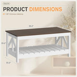 YESHOMY Farmhouse Coffee Table, Wood Square Open Storage Compartment for Living Room, Brown and White YESHOMY