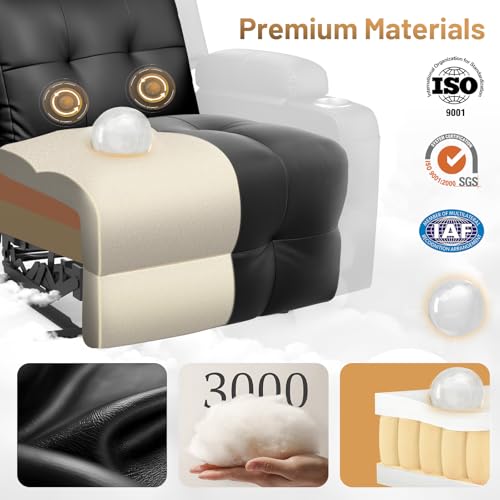 TOMOSLTER Home Theater Seating Power Recliner Chair, Massage Reclining Sofa with Cup Holders, Wall Hugger RV Recliners,145° Adjustable Recline & Pockets for Movie Room(Black, Single Chair)