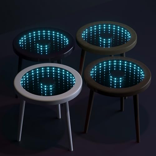 EEland Small Coffee Table, Circle Coffee Table, Modern Center Table for Living Room,Tempered Glass Surface with RGB LED Lighting, Smart Control, Customizable Programming, for Balcony Porch Deck -Brown EEland