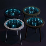 EEland Small Coffee Table, Circle Coffee Table, Modern Center Table for Living Room,Tempered Glass Surface with RGB LED Lighting, Smart Control, Customizable Programming, for Balcony Porch Deck -Brown EEland