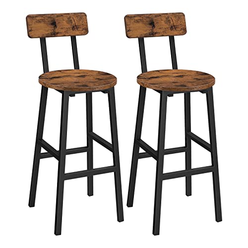 MAHANCRIS Bar Stools, Set of 2 Round Bar Chairs, 24.4 Inches Bar Stools with Back, Breakfast Bar Chairs with Footrest, Counter Bar Stools, for Dining - WoodArtSupply