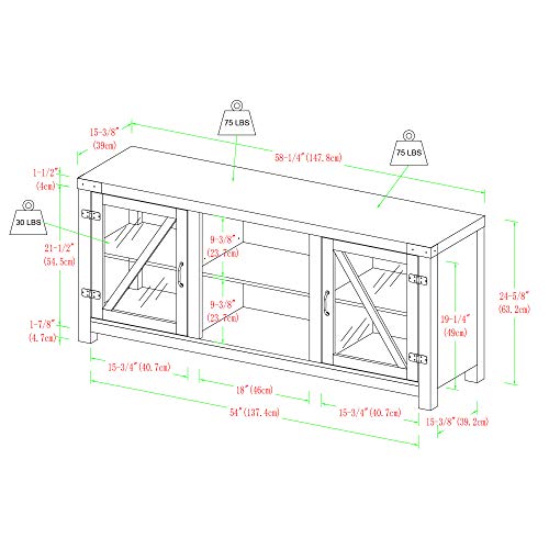 Walker Edison Wesley Modern Farmhouse Glass Door TV Stand for TVs up to 65 Inches, 58 Inch, Stone Grey, Without Fireplace