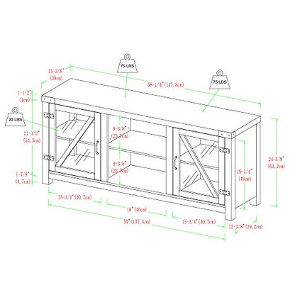 Walker Edison Wesley Modern Farmhouse Glass Door TV Stand for TVs up to 65 Inches, 58 Inch, Stone Grey, Without Fireplace