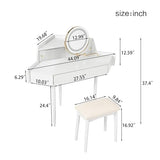 Merax Corner Small Vanity Desk with Mirror and Lights, 44.09" L Makeup Vanity Set with Stool, Dressing Table with Sliding Glass Door, Drawer and Display Shelf, White Merax