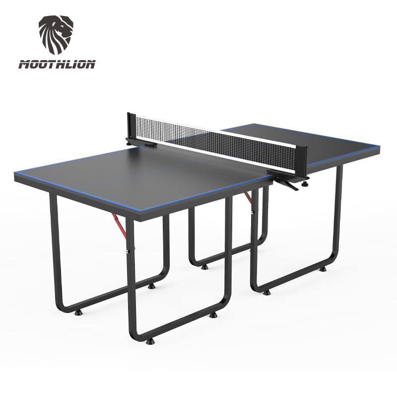 MOOTHLION Mid Size Indoor Table Tennis Table with Quick Clamp Ping Pong Net and Post, Foldable Indoor Pingpong Table Black and Blue MOOTHLION