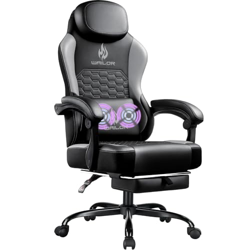 WAILOR Gaming Chair with Massage and Packet Spring Cushion,Ergonomic Gamer Chairs for Adults with Footrest 300lbs,High Back Gamer Leather Chair with Headrest and Lumbar Support WAILOR