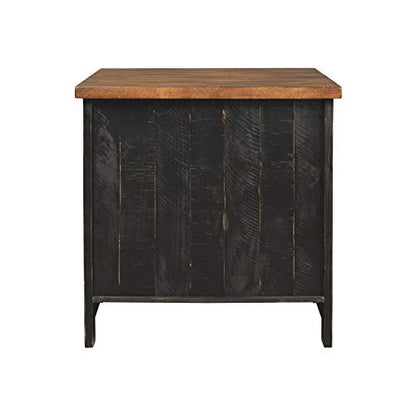 Signature Design by Ashley Valebeck Farmhouse Rectangular End Table with Storage, Distressed Brown & Black Finish - WoodArtSupply