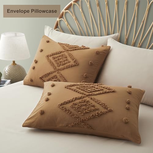 Oli Anderson Tufted Duvet Cover Twin Size, Soft and Lightweight Duvet Covers Set for All Seasons, 2 Pieces Boho Embroidery Shabby Chic Bedding Set (Pumpkin Brown, Twin, 68"×90") Oli Anderson