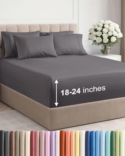 Extra Deep Queen Sheet Set - 6 Piece Breathable and Cooling Sheets - Hotel Luxury Bedding for Women, Men, Kids & Teens - Easy & Secure Fit - Soft, Wrinkle Free and Comfy - Extra Deep Pockets - Grey CGK Unlimited
