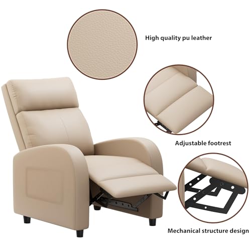 JUMMICO Recliner Chair Adjustable Home Theater Single Recliner Sofa Furniture with Thick Seat Cushion and Backrest Modern Living Room Recliners (Leather, Beige)