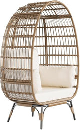 DEXSO Oversized Wicker Egg Chair - 350LBs Capacity, Steel Frame & Ultra Luxury Cushions, Indoor/Outdoor Use for Balcony, Patio, Living Room (White) DEXSO
