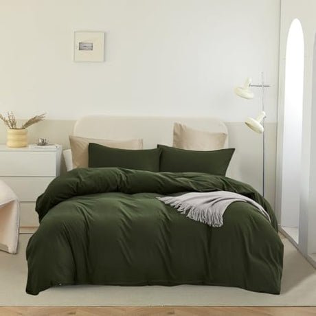 Pureant Army Green Comforter Set King Size Solid Olive Bedding Comforter Dark Green King Comforter for Women Men Hunter Comforter Soft Minimalist Military Green Bedding Breathable Pureant