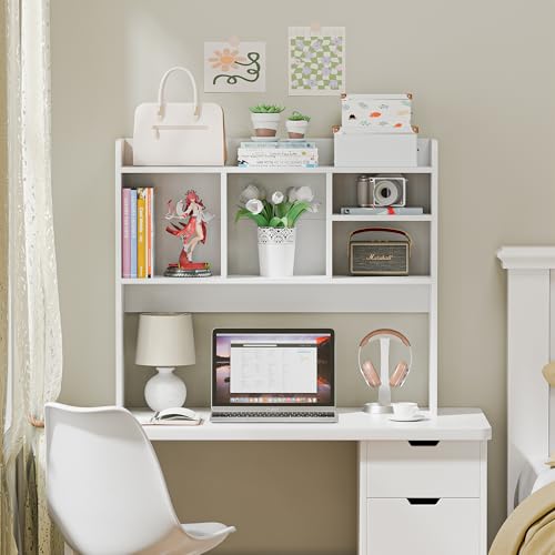 Nova Microdermabrasion Wooden Desktop Bookshelf with 6 Shelves–3-Tier Desk Organizer Hutch for Computer Desk, Home or Office (White) Nova Microdermabrasion