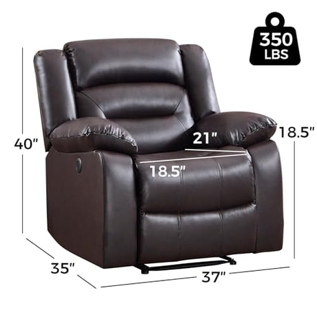 EBELLO Classic Power Recliner Chair, Faux Leather Oversized Electric Overstuffed Chair with Soft Cushion and Back, Sofa with Comfortable Armchair for Living Room, Brown EBELLO