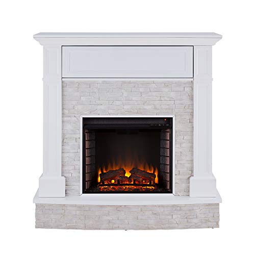 SEI Furniture Jacksdale Faux Stone Accent Electric Hidden Media Shelf Fireplace, White SEI Furniture