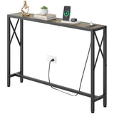 Gewudraw 41.7" Console Table, Narrow Behind The Couch Table with Outlet, Industrial Skinny Sofa Table for Hallway, Entryway, Living Room,Walnut Gewudraw