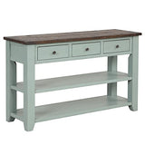 Knocbel Wood Console Table with 3 Drawers and 2 Shelves, Vintage Sofa Tables with Solid Pine Frame and 4 Legs for Entryway Hallway Living Room, 48.82" W x 15.75" D x 30" H, Retro Blue&Brown Top Knocbel