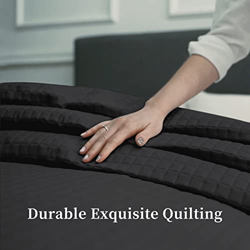 HollyHOME Luxury Checkered Super Soft Solid Single Pinsonic Bed Quilt Bedspread Bed Cover, Black, King HollyHOME