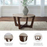Signature Design by Ashley Tanidore Casual Solid Mango Wood Coffee Table with Marble Top, Dark Brown & Beige Signature Design by Ashley