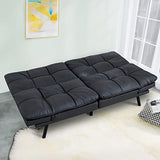 Hcore Convertible Futon Sofa Bed,Black Leather Memory Foam Loveseat Futons Sofa Couch,Small Euro Lounger Sofa for Compact Living Spaces,Apartment,Dorm,Studio,Guest Room,Home Office/Dark Black Leather Hcore