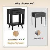 GYIIYUO Nightstands Set of 2 with Fabric Storage Drawer and Open Wood Shelf, Side Table with Storage for Bedroom, Night Stand with Drawer for Bedroom, Bedside Tables - Black 24" H GYIIYUO