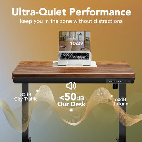 HUANUO Electric Standing Desk with Drawers, 40 x 24 Inch Electric Adjustable Height Desk, Quick Install One-Piece Tabletop with USB Charging Ports, Sit to Stand Up Desk for Home Office, Black Walnut HUANUO