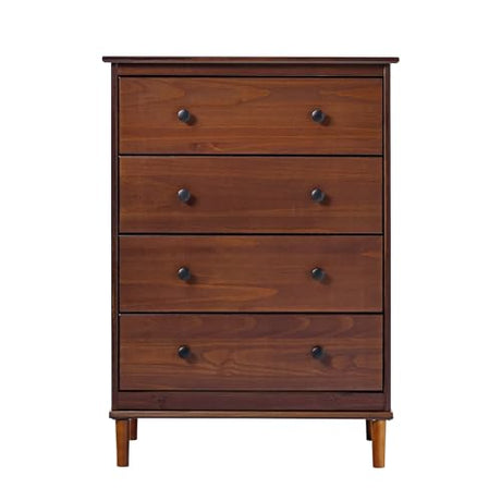 Walker Edison Modern Tall 4 Solid Wood Dresser Bedroom Storage Drawer Organizer Closet Hallway, 40 Inch, Walnut-T Walker Edison