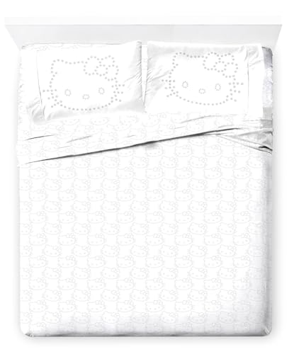 Jay Franco Sheet Set with Fitted, Flat Sheets & Pillow Cover - Ultra-Soft Bedding with Pillowcase for Room Decor, White - Hello Kitty, 4 Piece Full Jay Franco