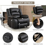 EBELLO Manual Recliner Chair, Faux Leather Reclining Chair with Hidden Cup Holders, Overstuffed Armrests and Back, Manual Single Sofa for Adult, Black