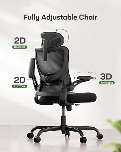 Marsail Ergonomic Office Chair: Office Desk Chair with High Back Mesh and Adjustable Lumbar Support Rolling Work Swivel Task Chairs with Wheel 3D Armrests and Headrest Marsail