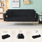 73" Convertible Futon Sofa Bed,Modern Corduroy Sleeper Couch with 3 Reclining Backrests,Golden Chrome Legs,Comfy Cloud Sofa Loveseat for Small Living Room Bedroom Office (Black) Majnesvon