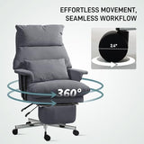 HOMCOM Large Overstuffed Office Chair with Lumbar Support, High Back Reclining Executive Corduroy Computer Desk Chair with Footrest, Swivel Wheels, Gray HOMCOM