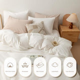 linenestbedding 100% Washed Cotton Duvet Cover Set King Size with Bag Ultra Soft and Lightweight, All Season Bedding with Zipper and Ties, Minimalist Neutral Style (Warm White, King (104"x90")) linenestbedding