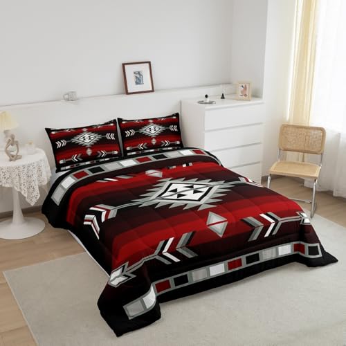Erosebridal Rustic Western Bedding Sets Full Southwestern Aztec Comforter Set for Men Boys,Farmhouse Bohemian Geometric Bedding Comforter Sets Exotic Ethnic American Native Quilt Duvet 3 Pcs Erosebridal