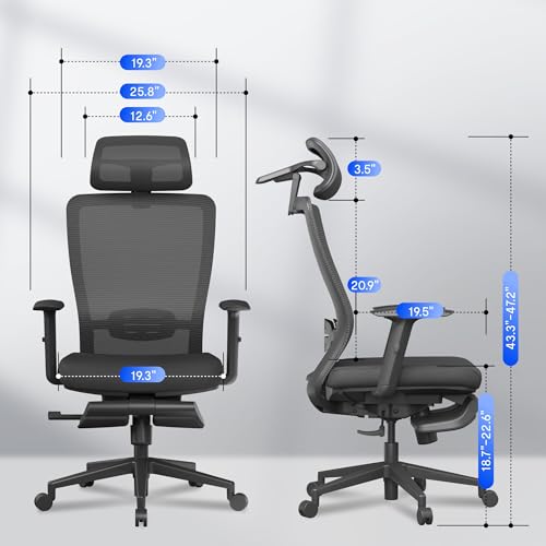 FLEXISPOT OC3 Cloud Ergonomic Office Chair with Footrest, Mesh Back Computer Chair, Home Office Desk Chairs, with Adjustable Lumbar Support/3D Headrest/Reliable Base, Elastic Foam Seat, Black, Cloud-F FLEXISPOT