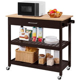 Yaheetech Kitchen Island on Wheels with Bamboo Tabletop, 3-Tier Rolling Kitchen Cart Microwave Oven Cart Serving Trolley with Drawer and Wine Storage Shelf, 20" D x 40" W, Espresso Yaheetech