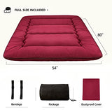 MAXYOYO Japanese Floor Mattress Futon Mattress, Thicken Sleeping Pad Foldable Roll Up Floor Futon for Adults Tatami Mat Dormitory Bed Lounger, Burgundy, Full Size MAXYOYO