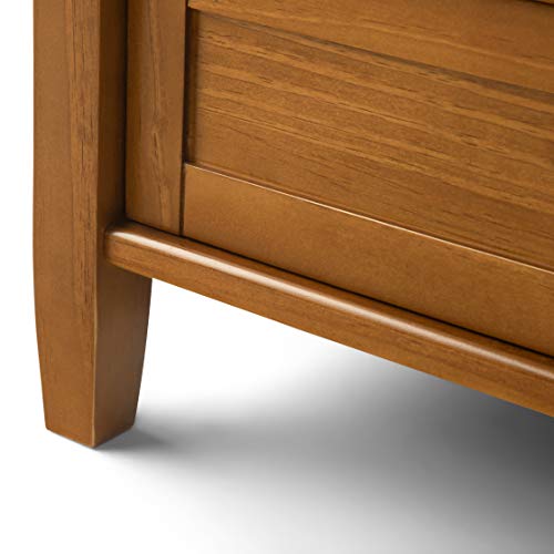 SIMPLIHOME Warm Shaker Wide Console Table - 60 Inch Wide Solid Wood Sofa Table in Light Golden Brown, Transitional Storage Table for Living Room with 4 Drawers, Open Shelf, and Brushed Nickel Knobs SIMPLIHOME