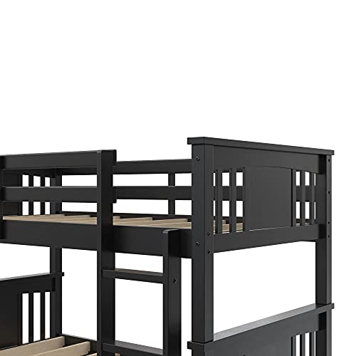 DHP Dylan Twin Over Twin Bunk Bed, Espresso, Sturdy Wood Construction, Converts to 2 Twin Beds, Guard Rails, Step Ladder DHP