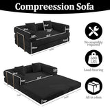 BSHOMGI 4 in 1 Futon Sofa Bed Queen Size - Foldable Convertible Sleeper Couch,Teddy Foam-Filled Compressed Couch Removable Corduroy Cover, Space Saving Sofas for Bedroom & Dorm (Black, 59” 2 Seat) BSHOMGI